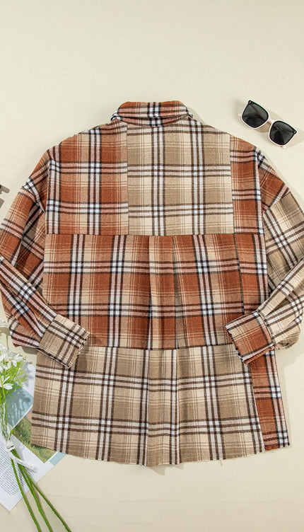 Plaid Snap Down Dropped Shoulder Shacket