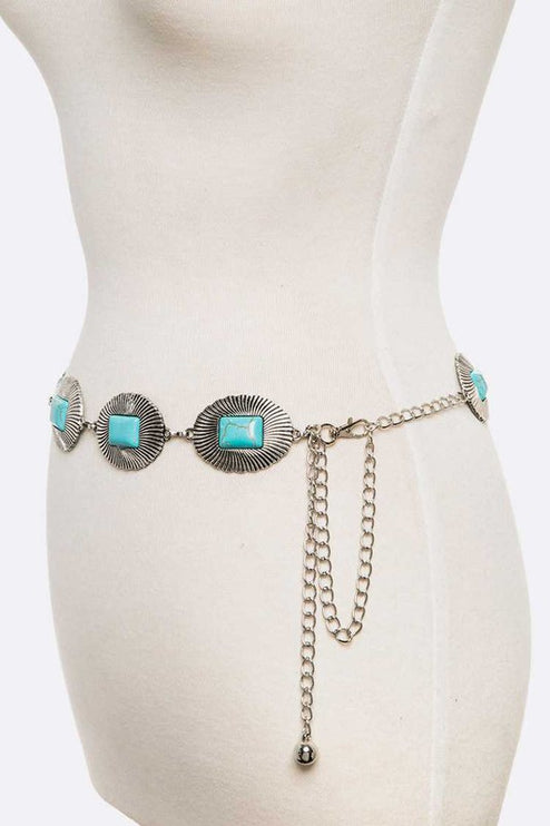 Turquoise Station Link Western Chain Belt-Modish