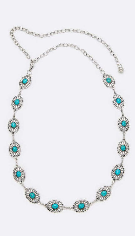 Turquoie Oval Concho Chain Belt-Modish