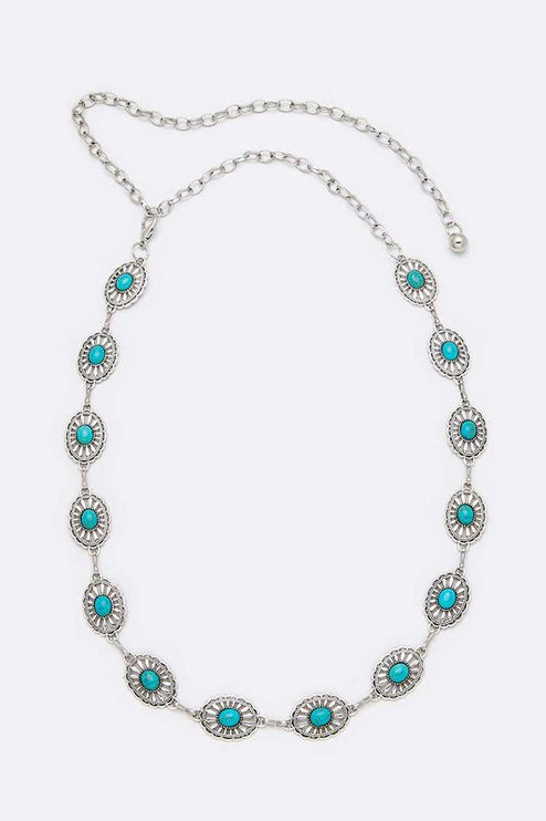 Turquoie Oval Concho Chain Belt-Modish