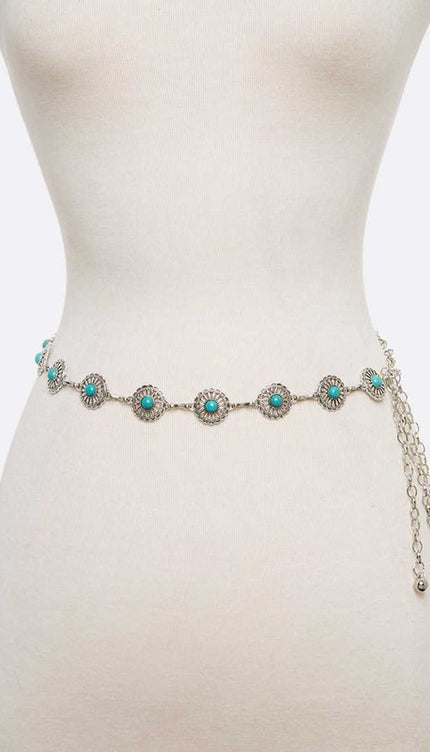 Turquoie Oval Concho Chain Belt-Modish