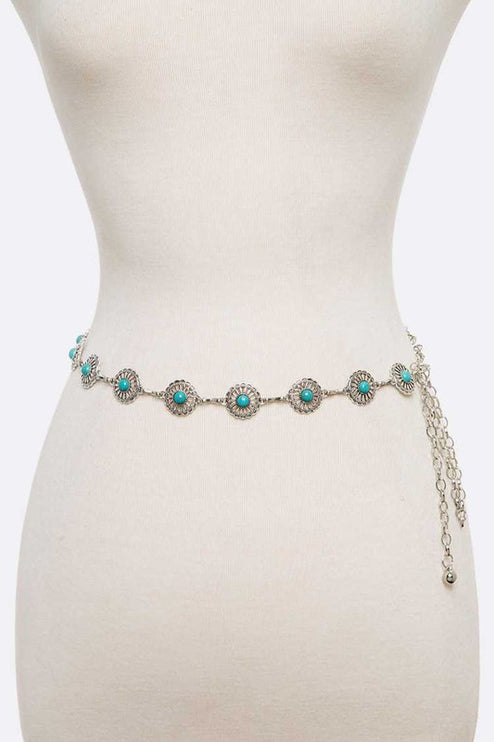 Turquoie Oval Concho Chain Belt-Modish