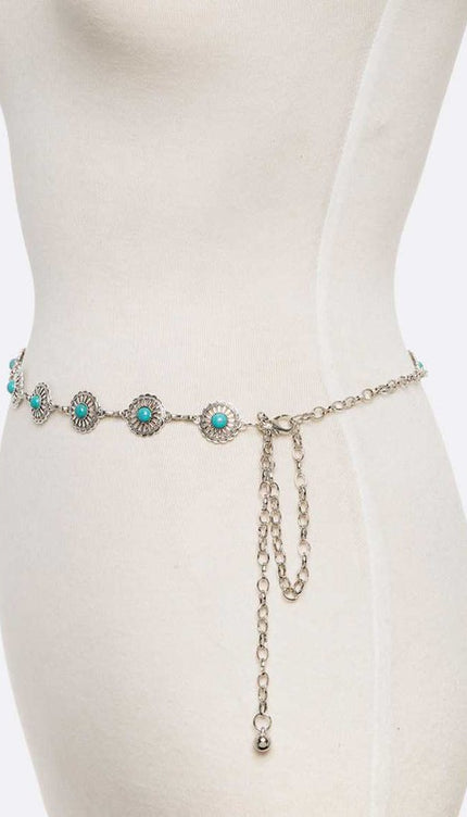 Turquoie Oval Concho Chain Belt-Modish