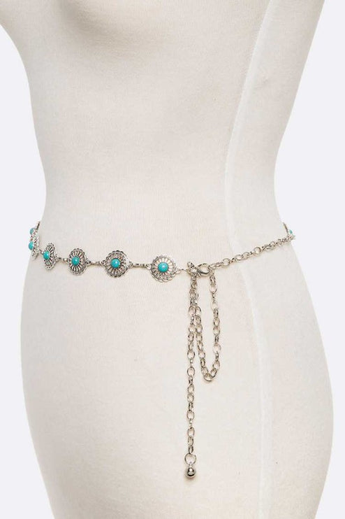 Turquoie Oval Concho Chain Belt-Modish