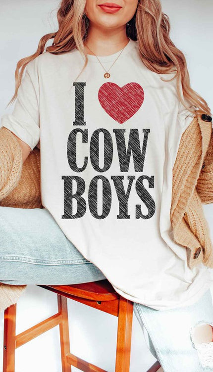 I LOVE COWBOYS WESTERN COUNTRY GRAPHIC TEE