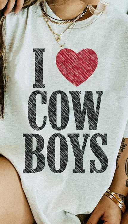 I LOVE COWBOYS WESTERN COUNTRY GRAPHIC TEE