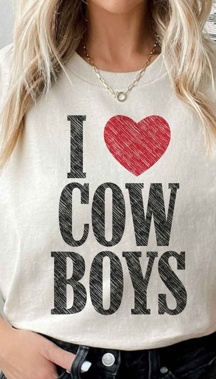 I LOVE COWBOYS WESTERN COUNTRY GRAPHIC TEE