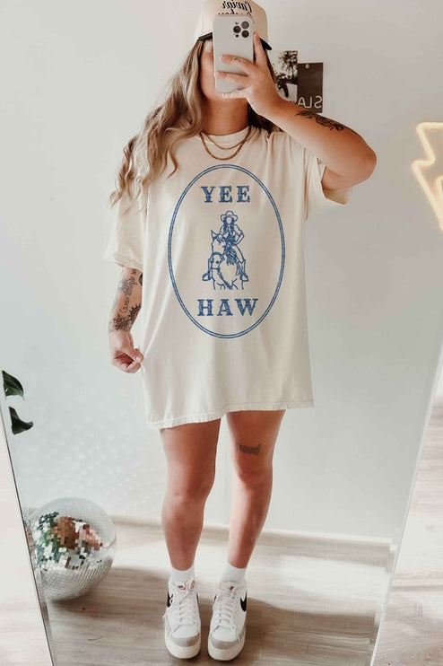 YEE HAW COWGIRL WESTERN OVERSIZED GRAPHIC TEE