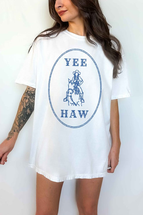 YEE HAW COWGIRL WESTERN OVERSIZED GRAPHIC TEE