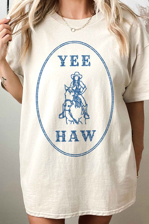 YEE HAW COWGIRL WESTERN OVERSIZED GRAPHIC TEE