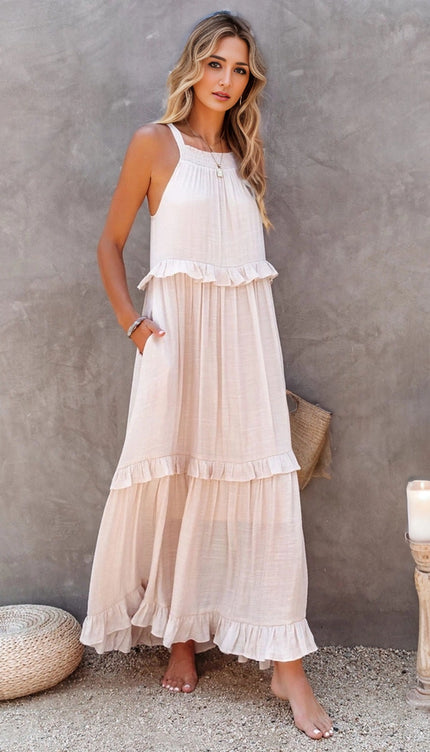 Modish Tiered Maxi Dress with Pockets