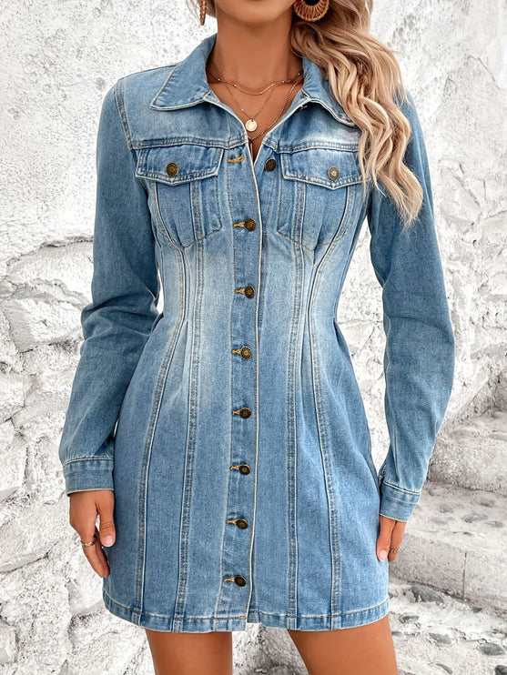 Modish Rustic Chic Button Up Denim Dress