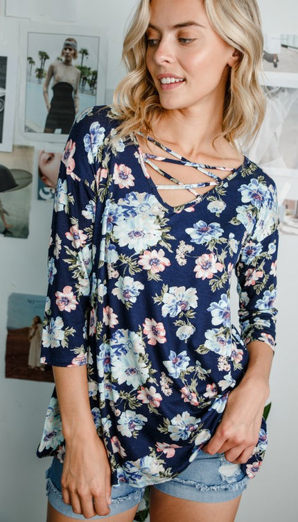 FLORAL LACE UP TOP-Modish