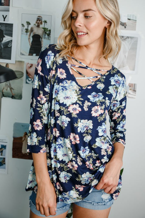 FLORAL LACE UP TOP-Modish