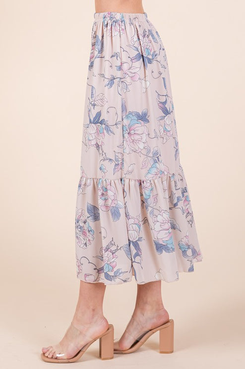 Floral Print Skirt Set with Tie Back Blouse-Modish