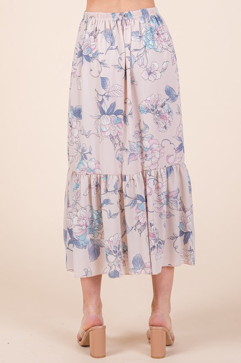 Floral Print Skirt Set with Tie Back Blouse-Modish