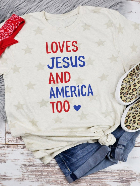 Modish Loves Jesus and America Too Graphic T-Shirt