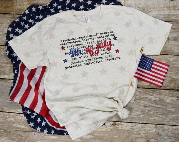 Modish July 4th Words Patriotic Graphic T-Shirt