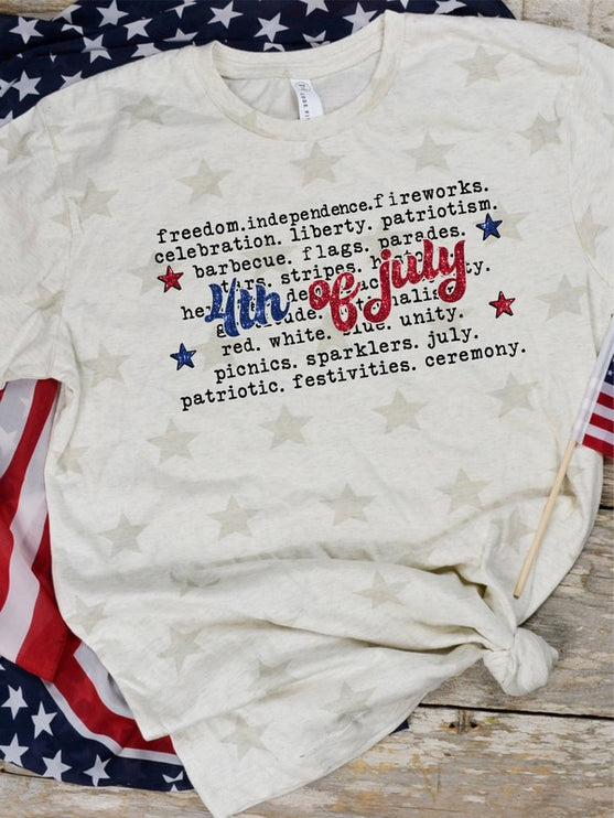 Modish July 4th Words Patriotic Graphic T-Shirt