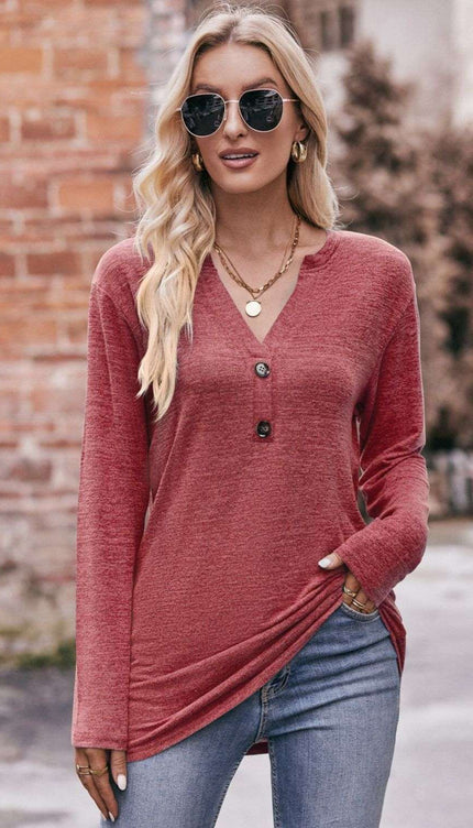 Mandy Notched Neck Long Sleeve Top