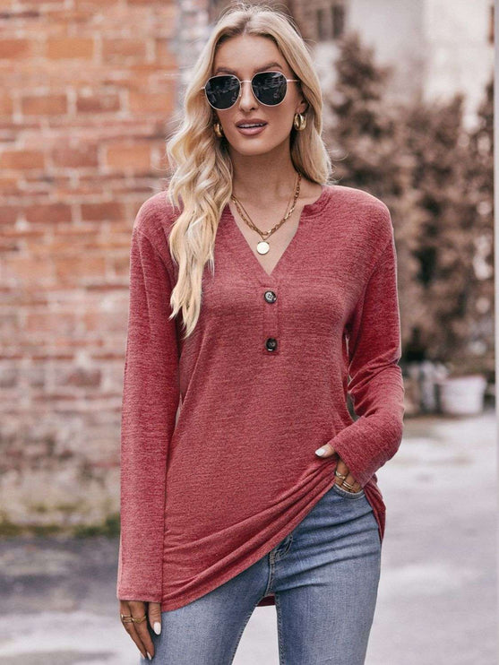 Mandy Notched Neck Long Sleeve Top