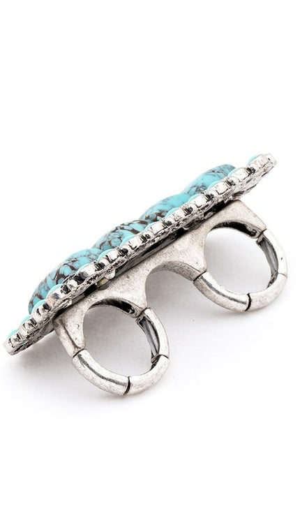 Genuine Stone Stretch Double Knuckle Ring