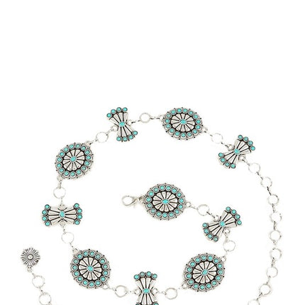 Turquoise Concho Disc Western Chain Belt-Modish