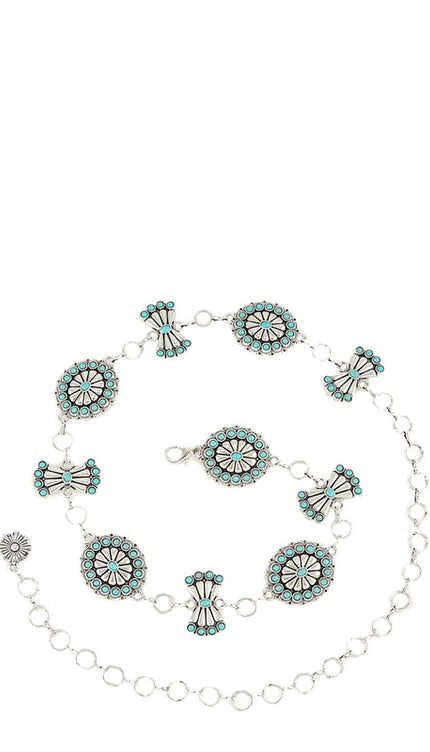 Turquoise Concho Disc Western Chain Belt-Modish