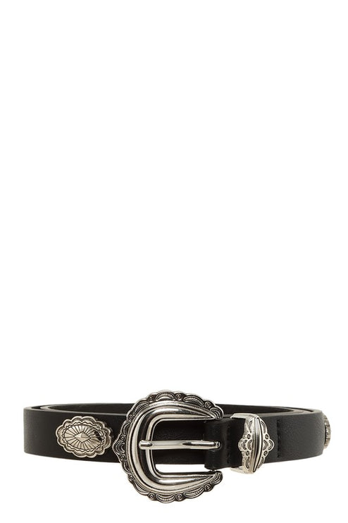 Etched Buckle Faux Leather Belt-Modish