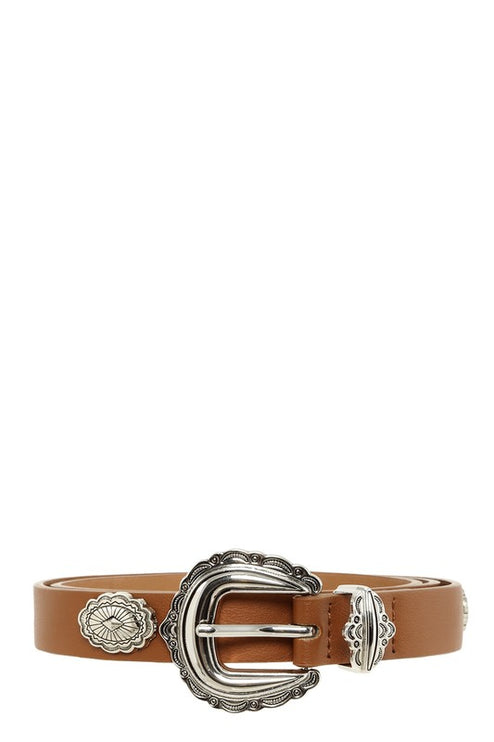 Etched Buckle Faux Leather Belt-Modish