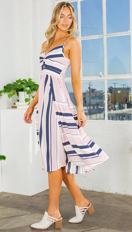 Cut-Out Stripe Dress with Pockets | 4 Colors | Modish