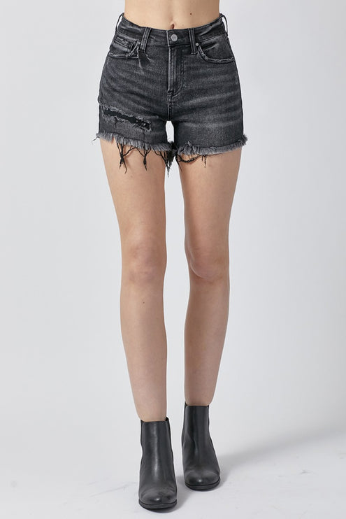 RISEN Raw Hem Denim Shorts with Pockets-Modish