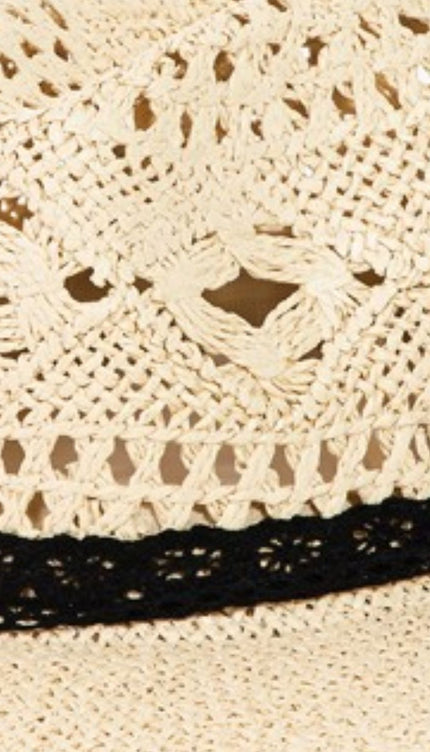 Fame - Fame Openwork Lace Detail Wide Brim Hat