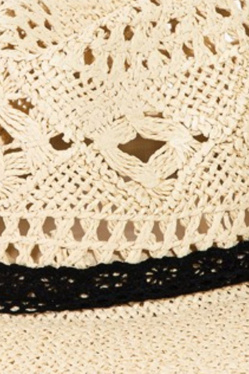 Fame - Fame Openwork Lace Detail Wide Brim Hat