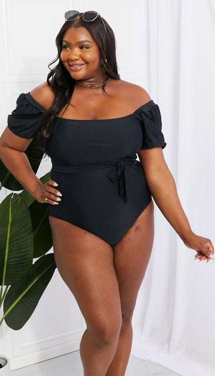 Marina West Swim Salty Air Puff Sleeve One-Piece in Black-Modish