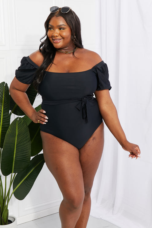 Marina West Swim Salty Air Puff Sleeve One-Piece in Black-Modish