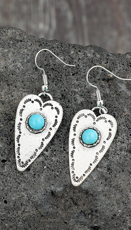 Alloy Turquoise Heart Dangle Earrings