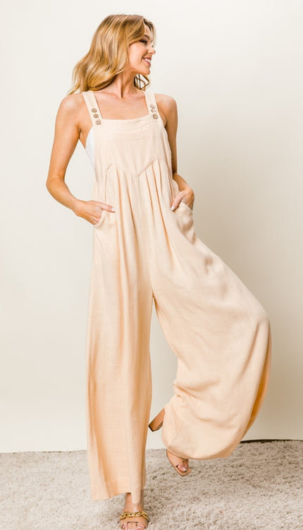 BiBi Texture Sleeveless Wide Leg Jumpsuit