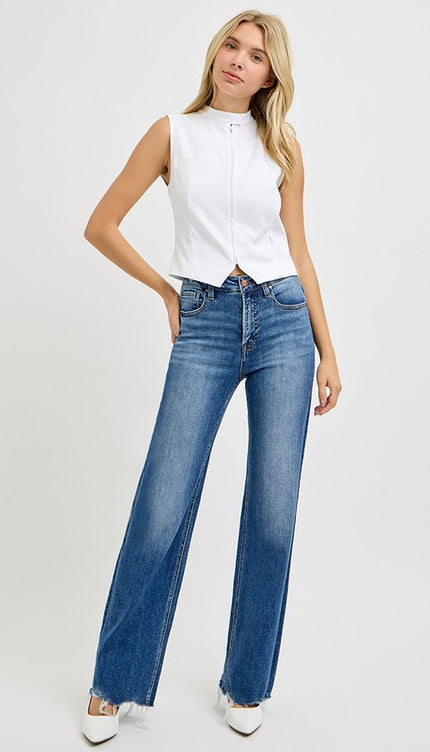 RISEN Tummy Control High Rise Raw Cut Jeans