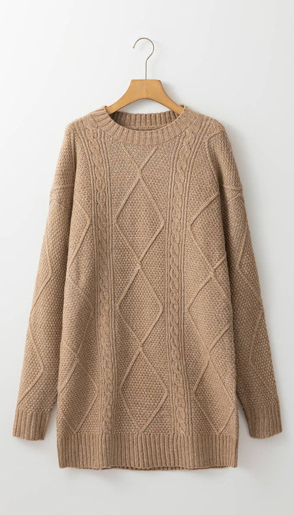 Cable Knit Drop Shoulder Loose Fit Sweater Fall Dress S-2XL