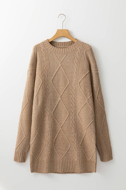 Cable Knit Drop Shoulder Loose Fit Sweater Fall Dress S-2XL