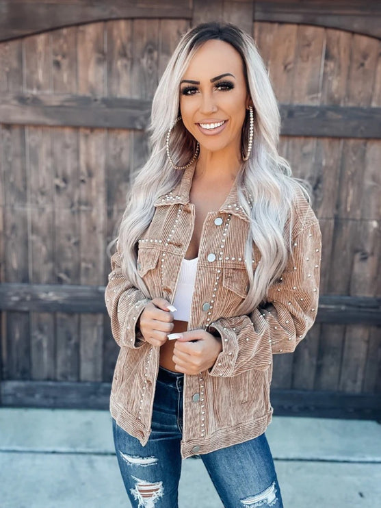 Modish Studded Collar Button Down Jacket