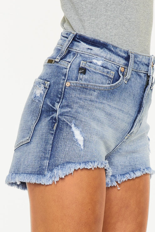 Kancan Distressed Raw Hem Denim Shorts-Modish