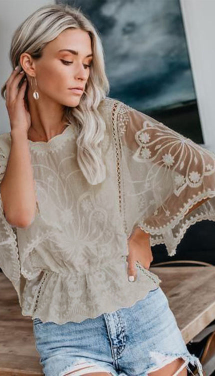 Modish Lace 3/4 Sleeve Blouse