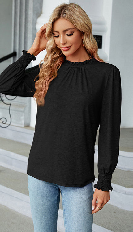 Round Neck Flounce Sleeve Blouse