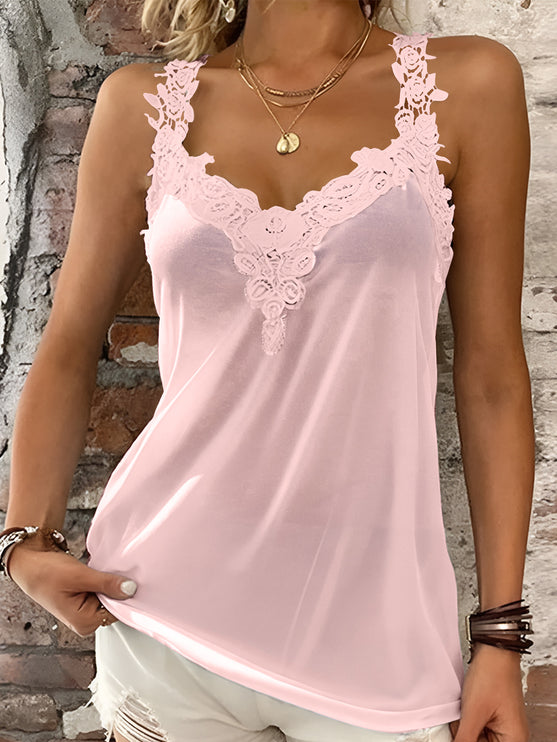 Modish Rustic Chic Lace Detail V-Neck Tank