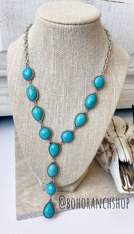 Western Y Necklace - Turquoise White