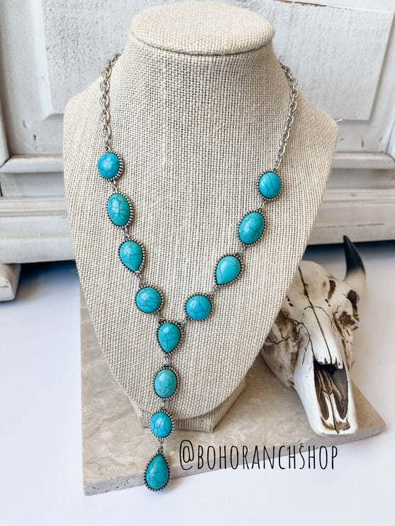 Western Y Necklace - Turquoise White