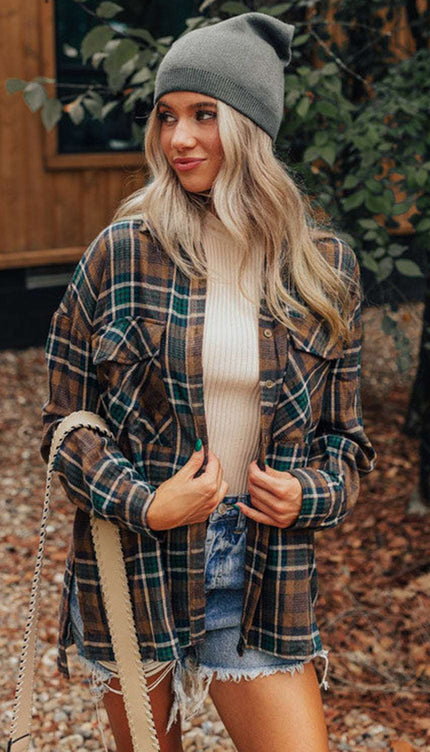 Plaid Collared Neck Button Up Jacket