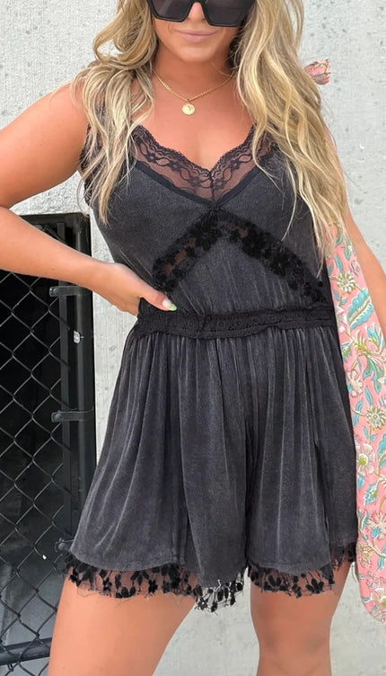 Modish Lace Spaghetti Strap Romper